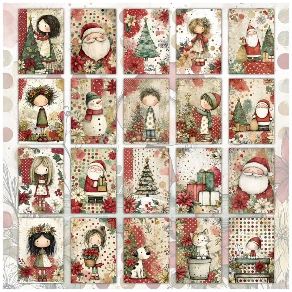 NWT 20pc 4x6 Vintage Christmas Girl Postcard Craft Set Junk Journal Paper